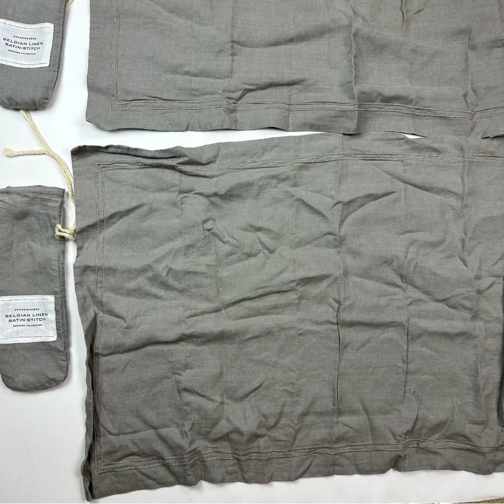 Restoration Hardware Grey Stonewashed Belgian Linen Satin Stitch Pillow Sham